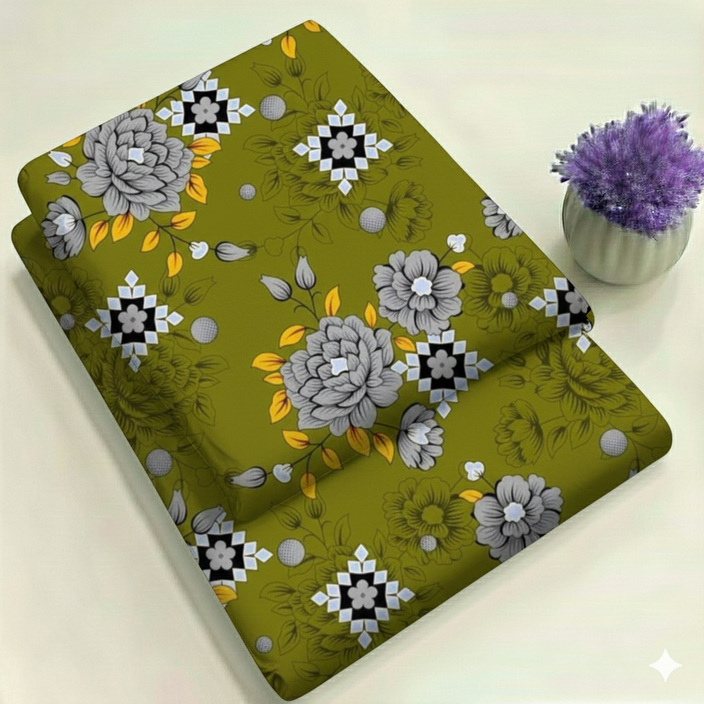 Green Geometric Medallion Floral Print 2-Piece Unstitched Suit (D-135)