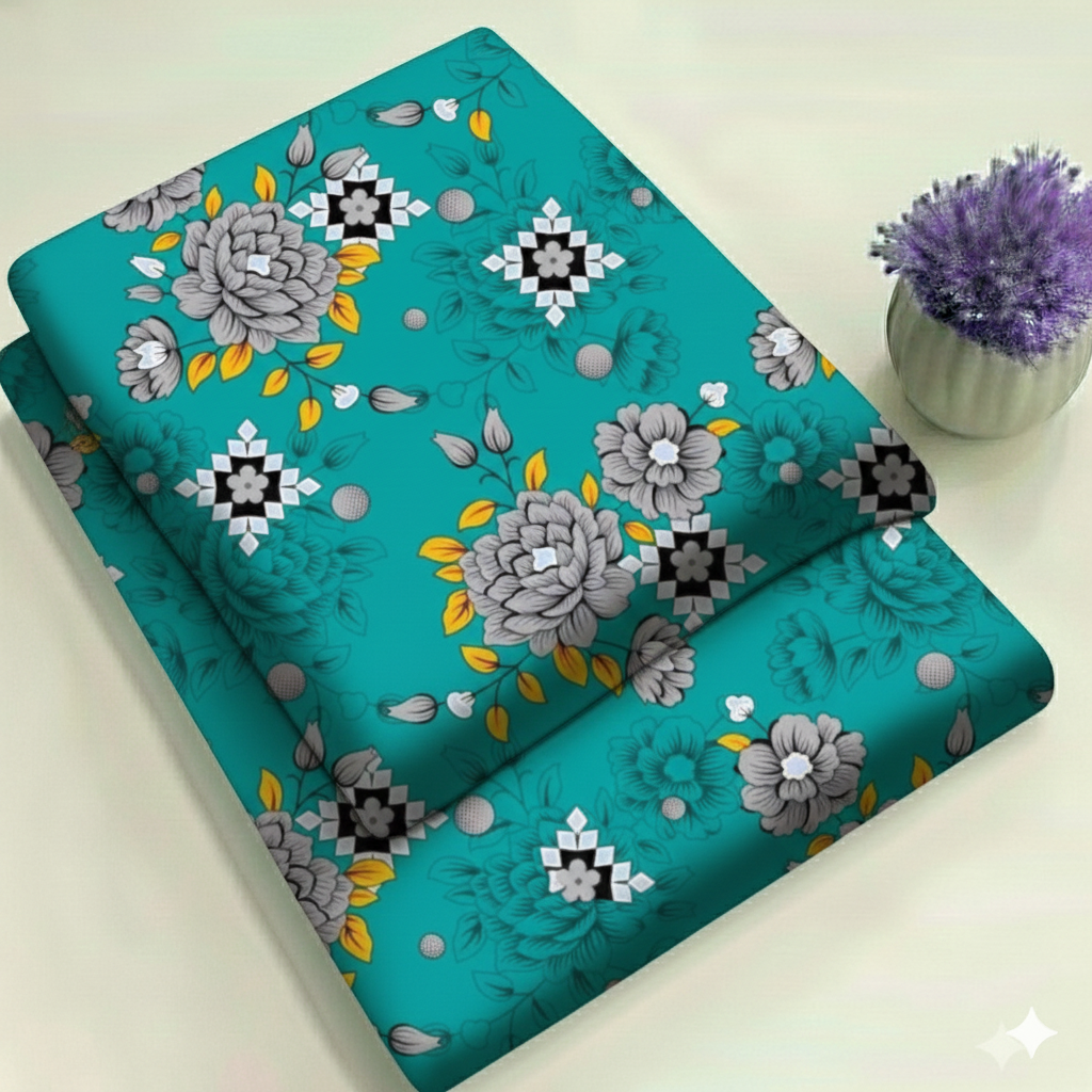 Sky Blue Geometric Medallion Floral Print 2-Piece Unstitched Suit (D-135)