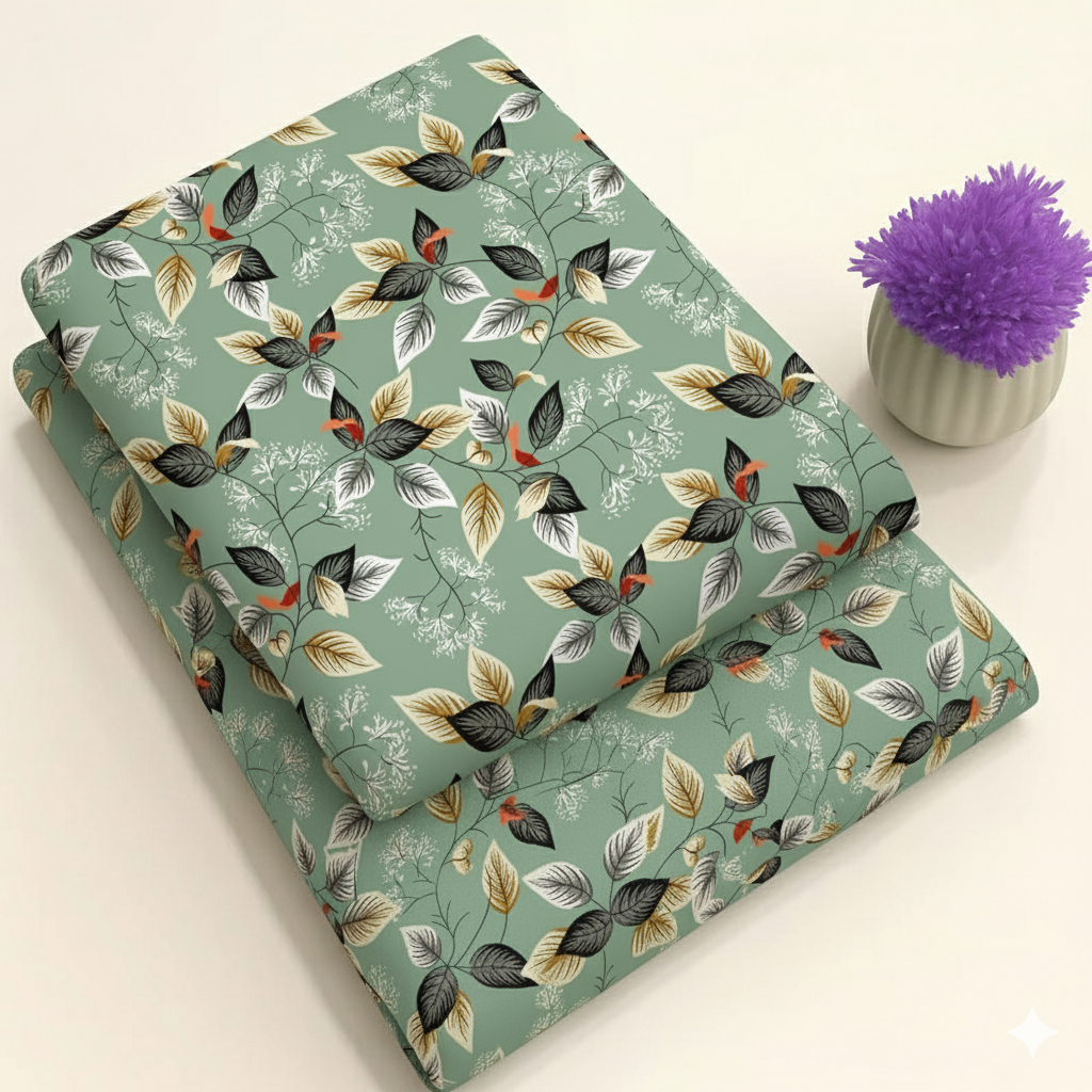 Soft Green Woodland Leaf Print 2-Piece Unstitched Suit (D-360)