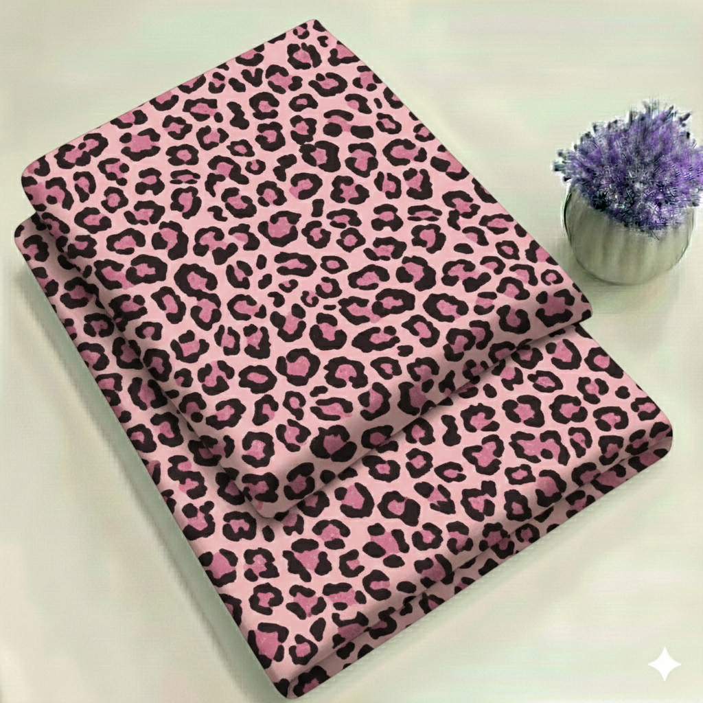 Pink Cheetah Print floral Print 2-Piece Unstitched Suit