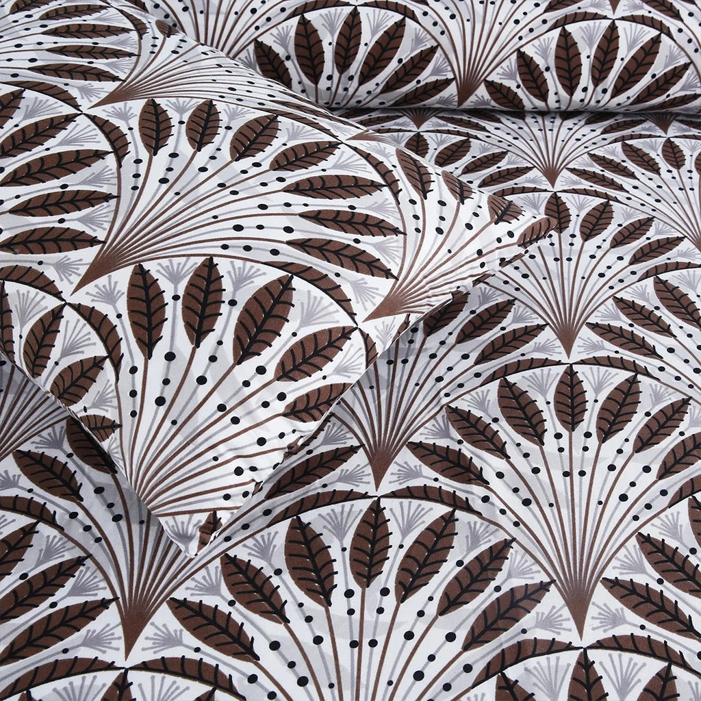 Brown Feather Bloom Bedsheet Set COTTON CRAFT