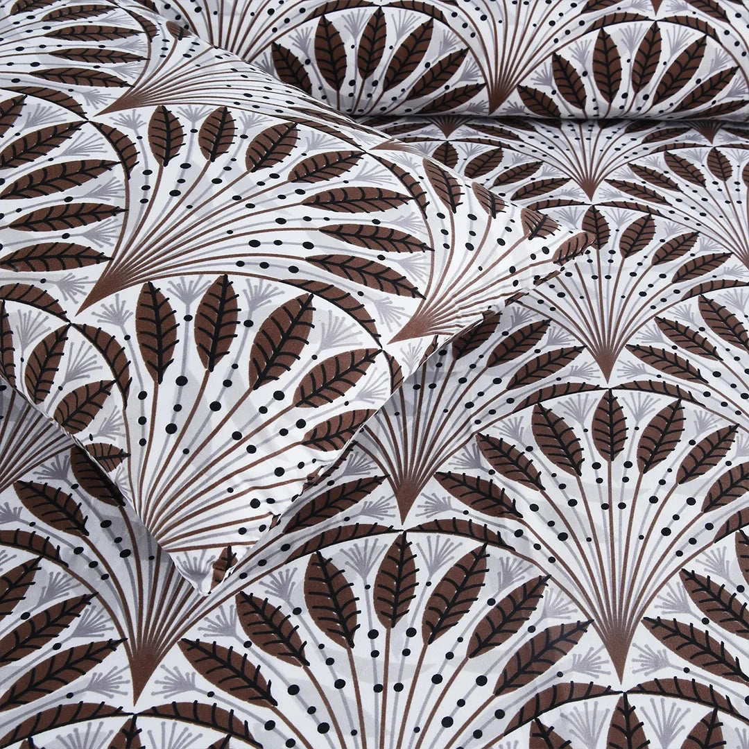 Brown Feather Bloom Bedsheet Set COTTON CRAFT