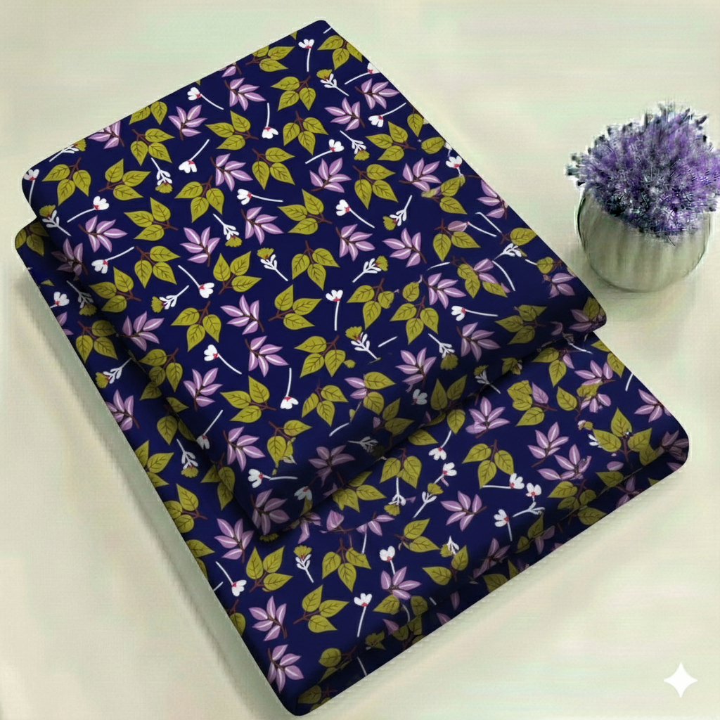 Blue With Green Nocturne Bloom Floral Print 2-Piece Unstitched Suit (D-376)