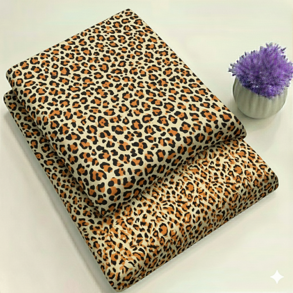 Beige Cheetah Print floral Print 2-Piece Unstitched Suit