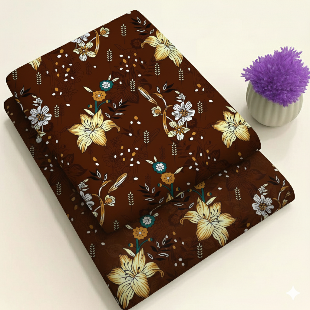 Dark Brown with Yellow & White Flowers Print 2-Piece Unstitched Suit (D-364)