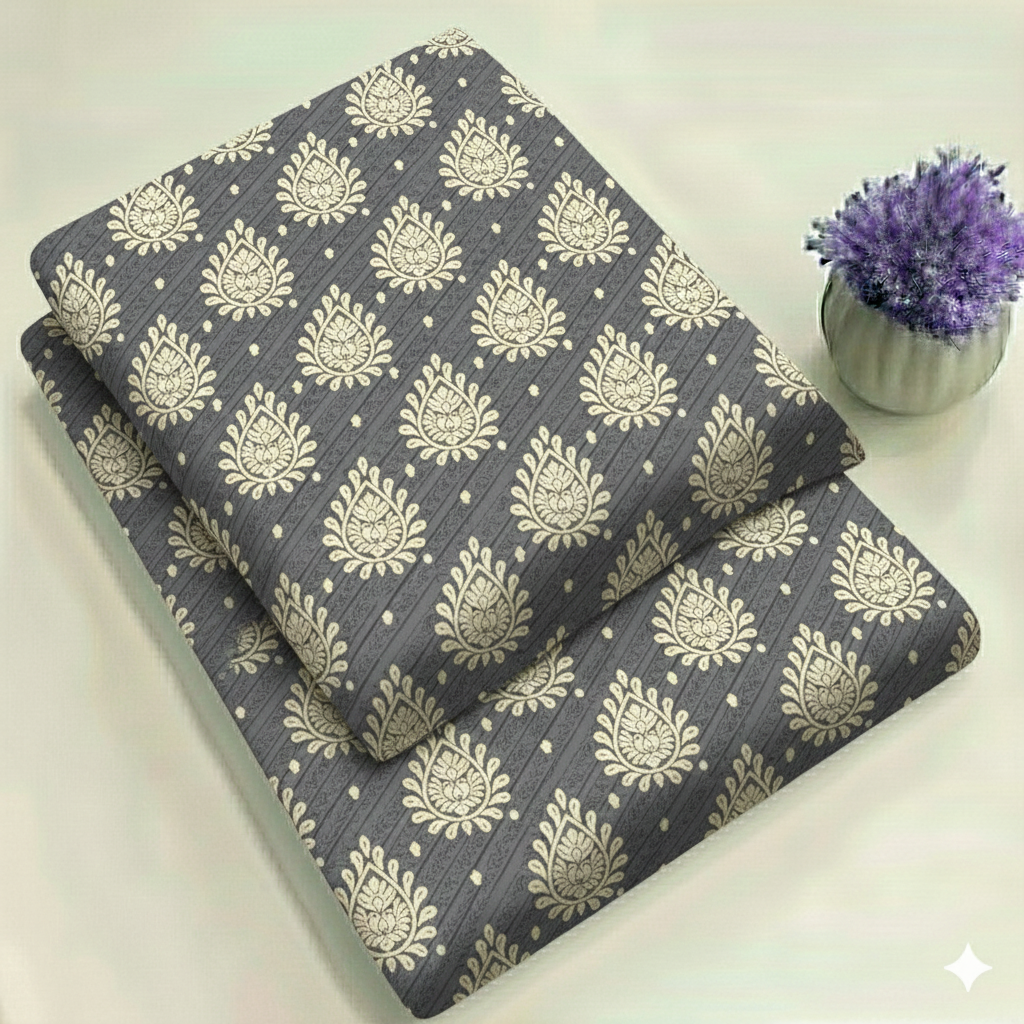 Steel Grey with Traditional Buta Motifs floral Print 2-Piece Unstitched Suit