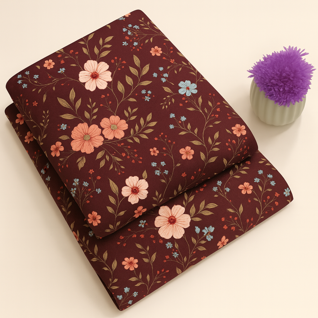 Maroon & Golden Autumn Charm Print 2-Piece Unstitched Suit (D-355) COTTON CRAFT