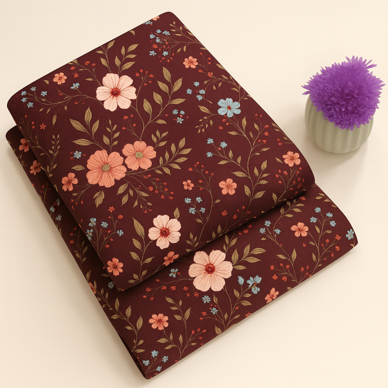 Maroon & Golden Autumn Charm Print 2-Piece Unstitched Suit (D-355)