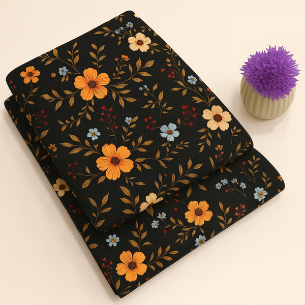 Black Golden Autumn Charm Print 2-Piece Unstitched Suit (D-355)
