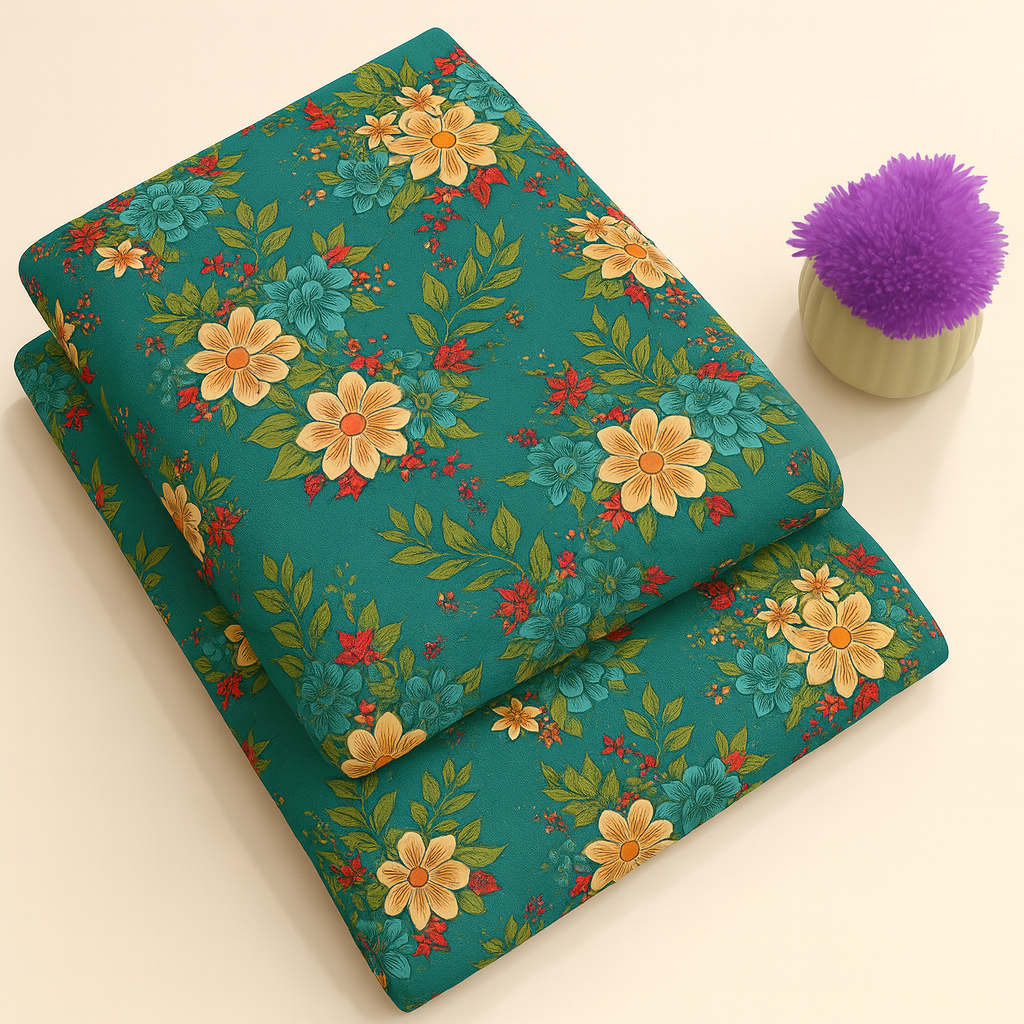 Bright Sky Blue with Vibrant Flowers Print 2-Piece Unstitched Suit (D-356) COTTON CRAFT