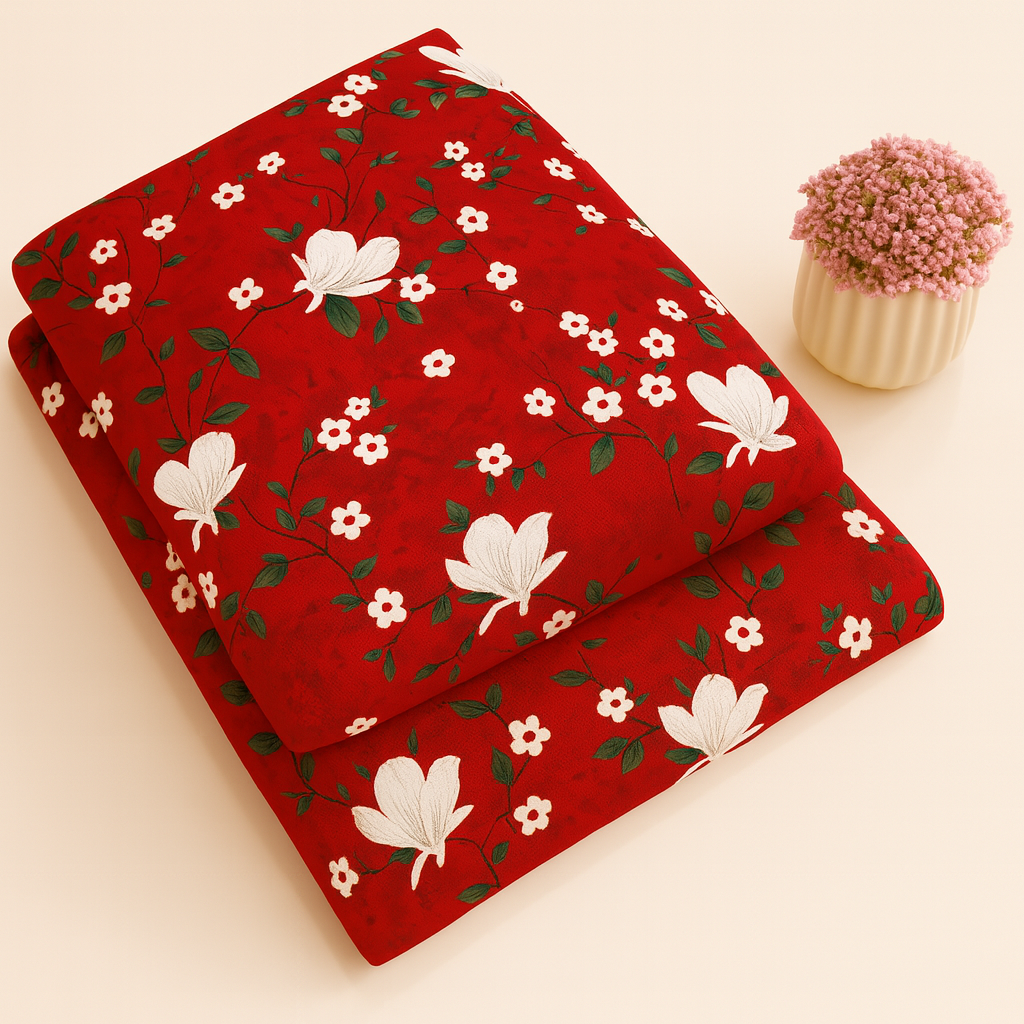 Red Spring Meadow Floral Print 2-Piece Unstitched Suit (D-353) COTTON CRAFT