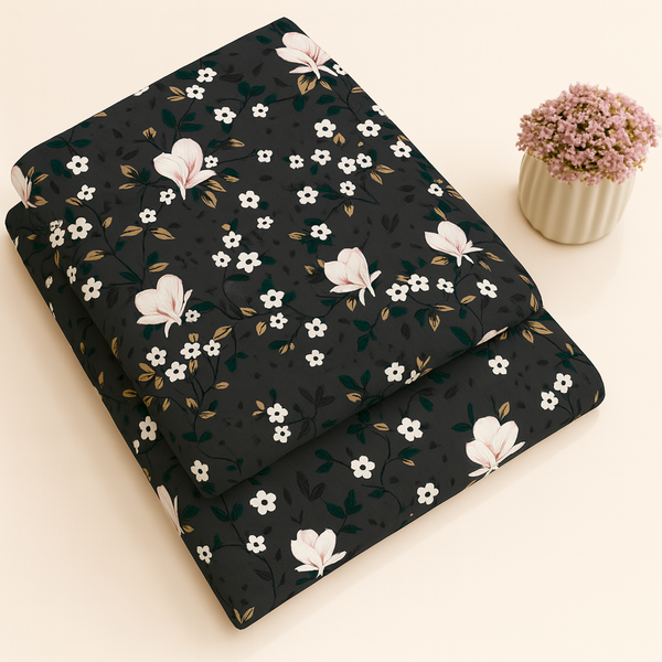 Forest Green Spring Meadow Floral Print 2-Piece Unstitched Suit (D-353)