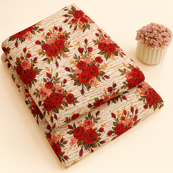 Red Elegant Rose Print 2-Piece Unstitched Suit