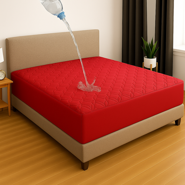 RED/MAROON QUILTED WATERPROOF MATTRESS FITTED COVER