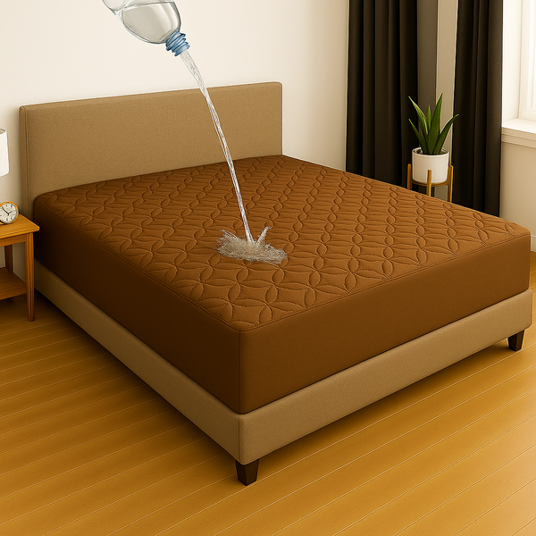 BROWN QUILTED WATERPROOF MATTRESS FITTED COVER