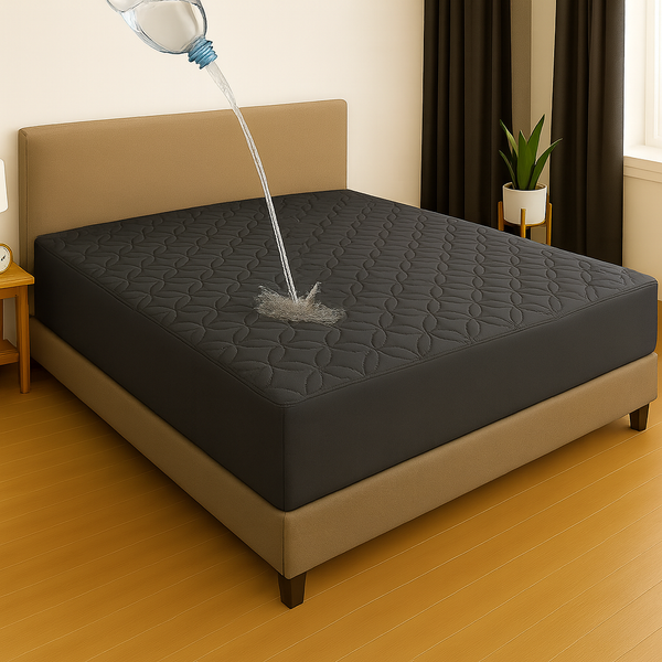 CHARCOAL GREY QUILTED WATERPROOF MATTRESS FITTED COVER