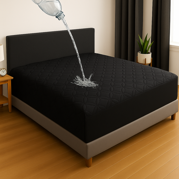 BLACK QUILTED WATERPROOF MATTRESS FITTED COVER