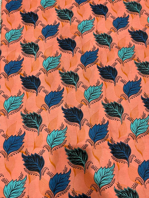 Multicolor Floral Leaf Print Dusty Orange 2-Piece Unstitched Suit (D-341)