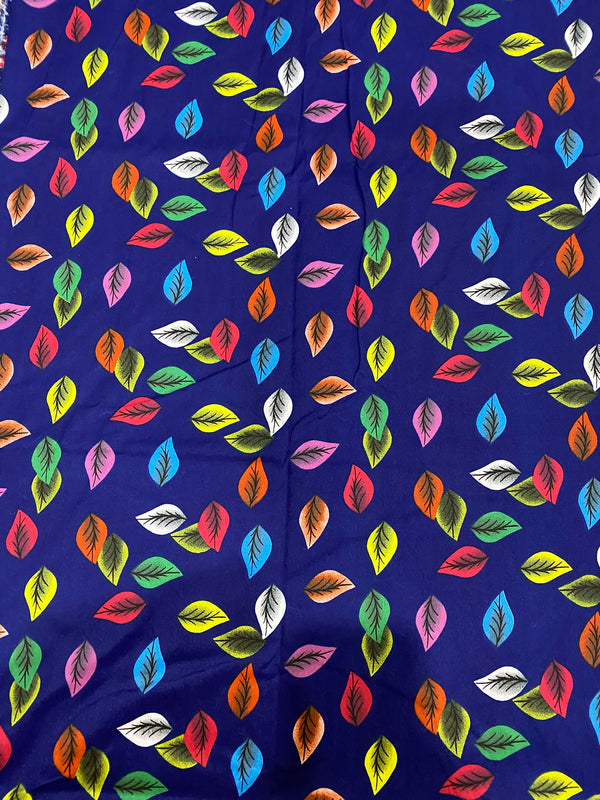 Multicolor Leaf Print Blue 2-Piece Unstitched Suit