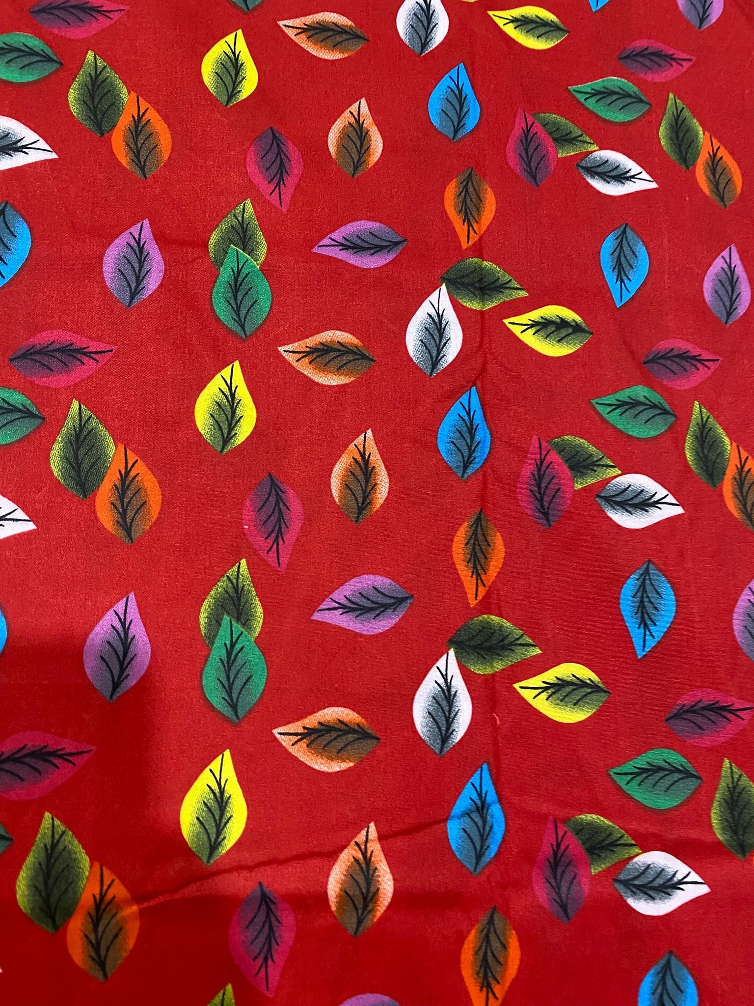 Multicolor Leaf Print Red 2-Piece Unstitched Suit COTTON CRAFT