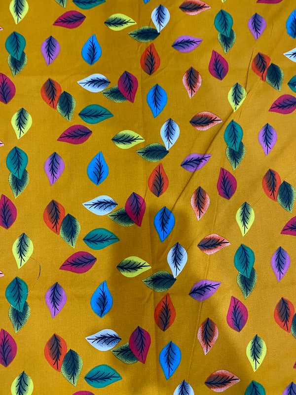 Multicolor Leaf Print Yellow 2-Piece Unstitched Suit