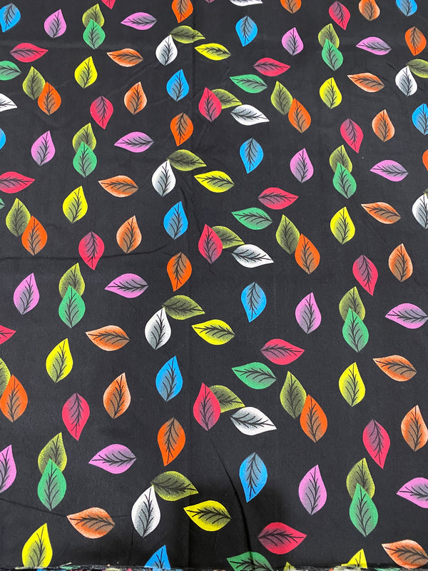 Multicolor Leaf Print Black 2-Piece Unstitched Suit