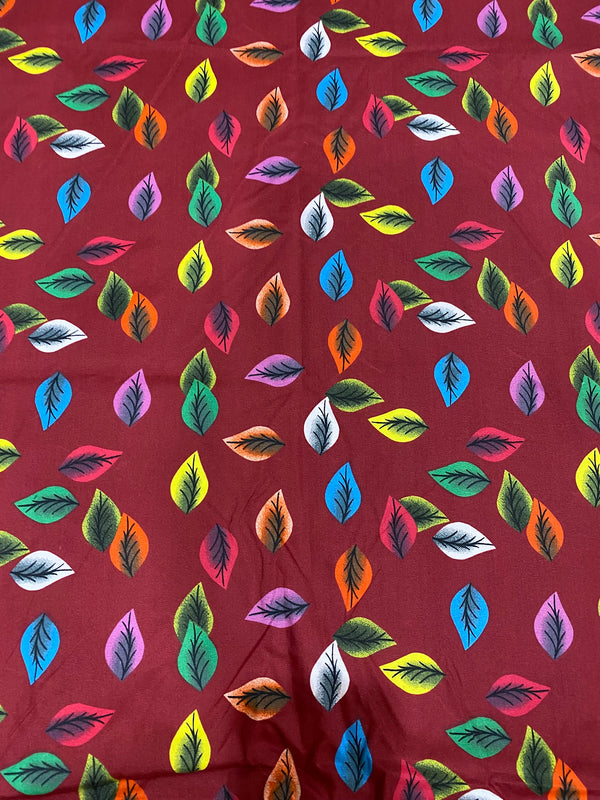 Multicolor Leaf Print Maroon 2-Piece Unstitched Suit