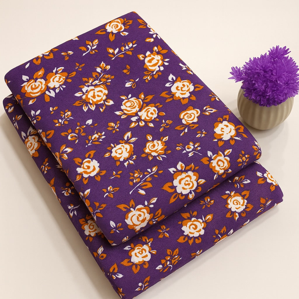 Purple Floral Print 2-Piece Unstitched Suit (D-252) COTTON CRAFT