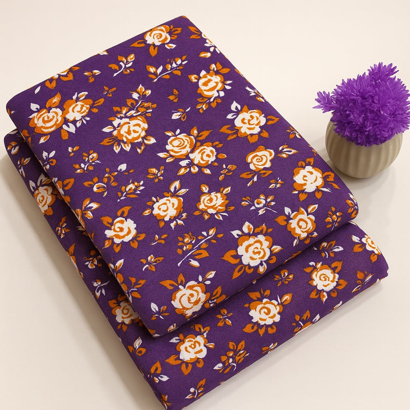 Purple Floral Print 2-Piece Unstitched Suit (D-252)