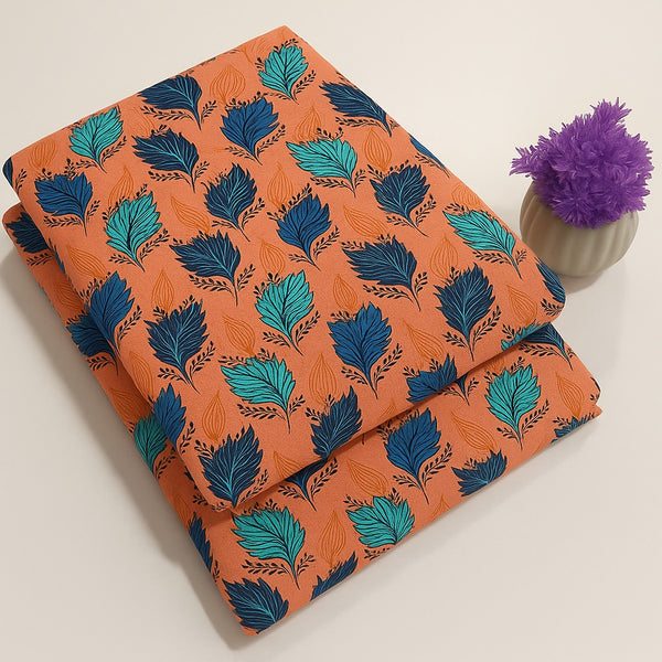 Multicolor Floral Leaf Print Dusty Orange 2-Piece Unstitched Suit (D-341)