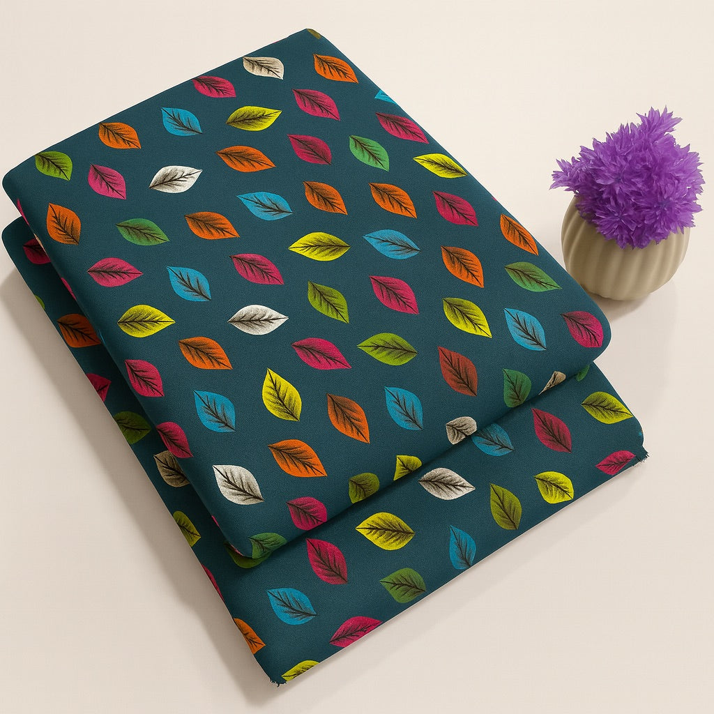 Multicolor Leaf Print Dark Green 2-Piece Unstitched Suit COTTON CRAFT