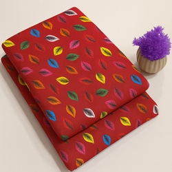Multicolor Leaf Print Red 2-Piece Unstitched Suit