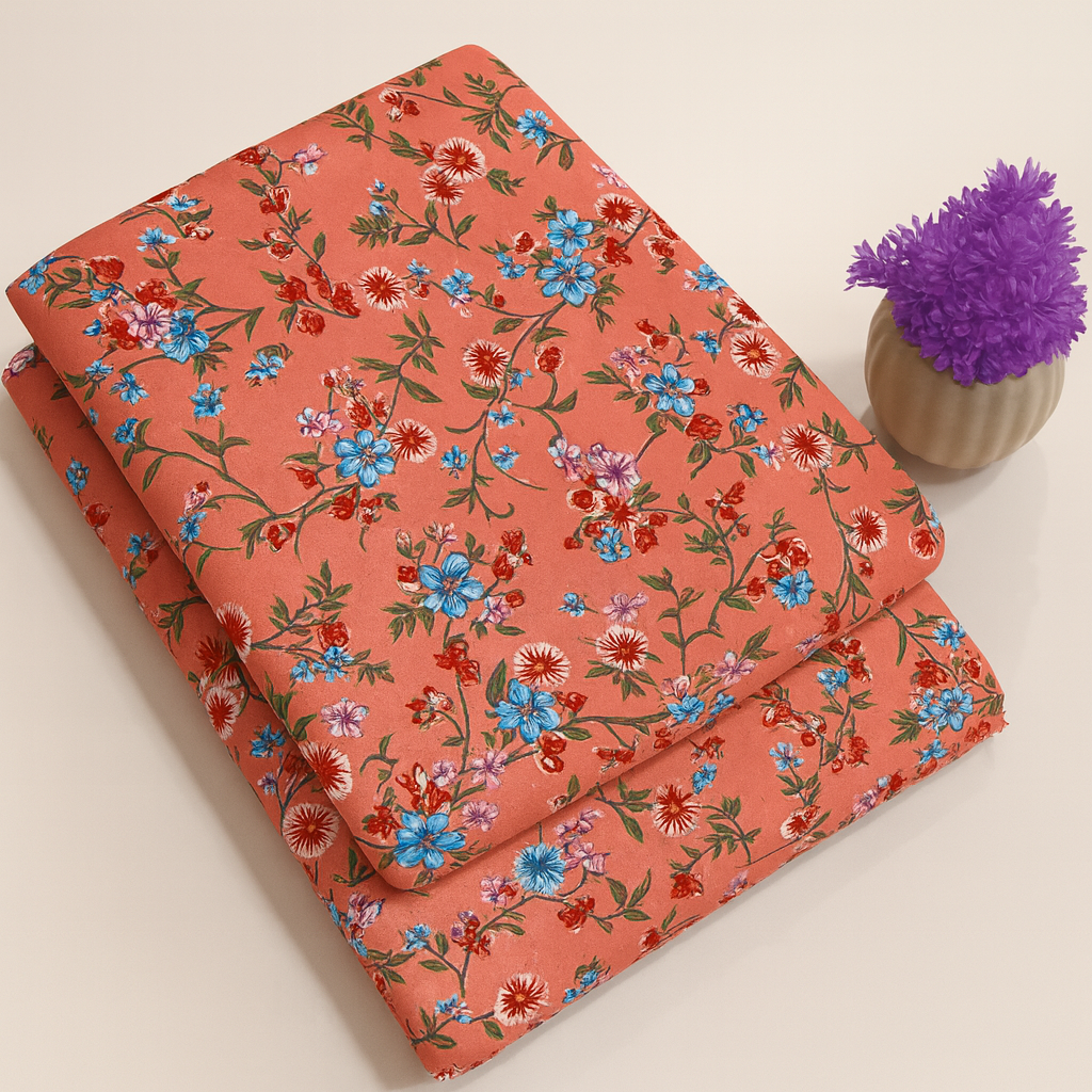 Pink Elegant Blossom Print 2-Piece Unstitched Suit (D-279) COTTON CRAFT