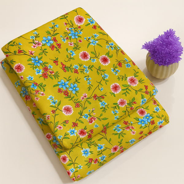 Yellow Elegant Blossom Print 2-Piece Unstitched Suit (D-279)