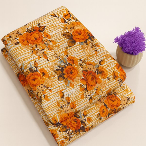 Orange Elegant Rose Print 2-Piece Unstitched Suit