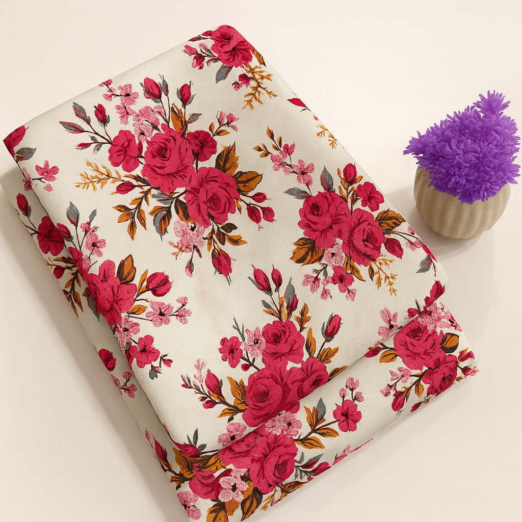 Pearl & Pink Elegant Rose Print 2-Piece Unstitched Suit COTTON CRAFT