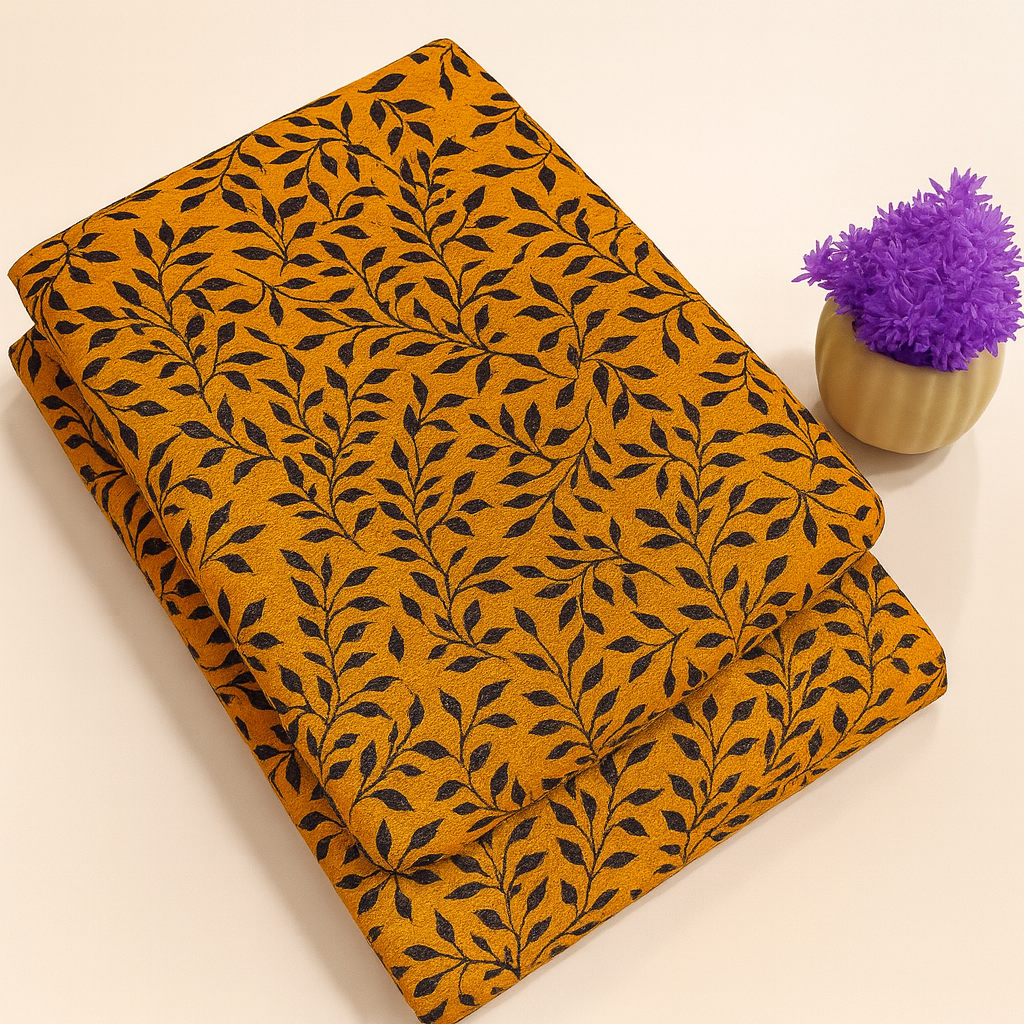 Sunlit Leaves Yellow Print 2-Piece Unstitched Suit (D-320) COTTON CRAFT