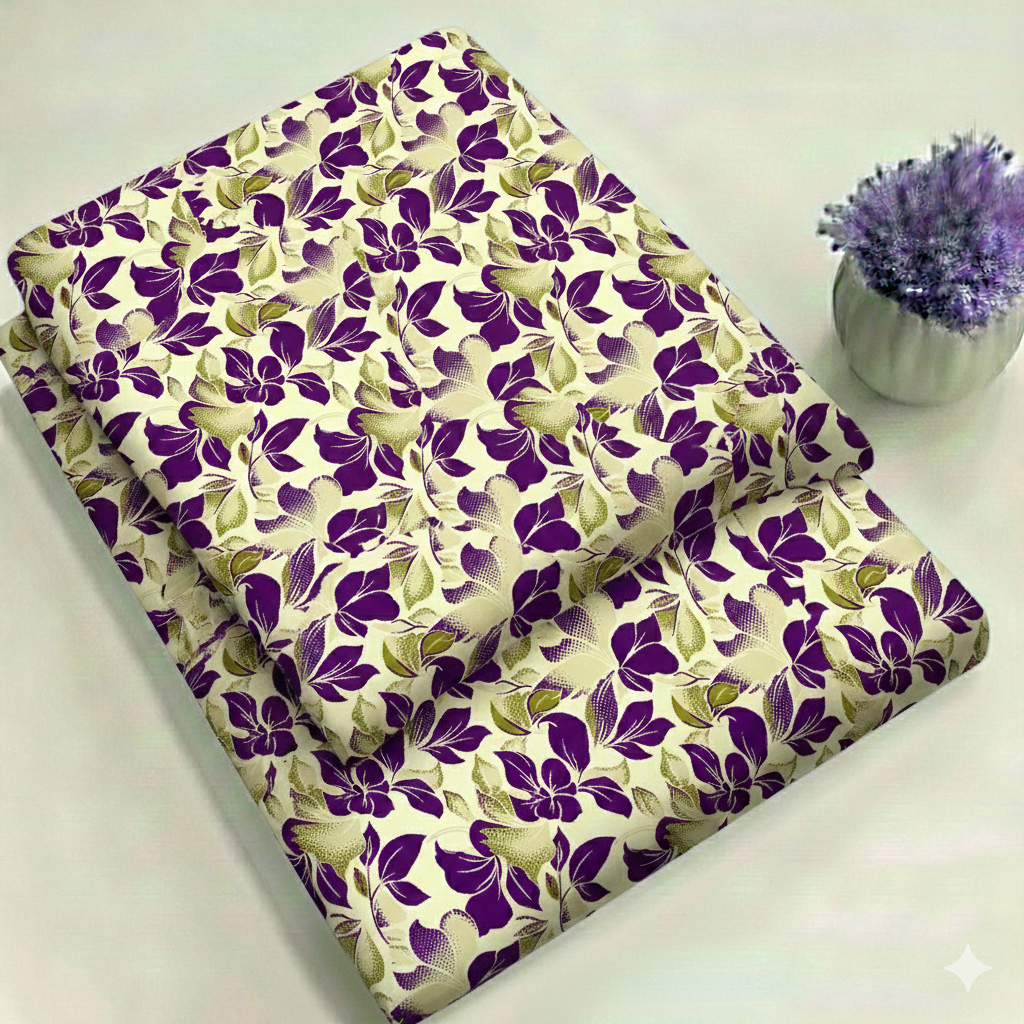 Royal Plum & Cream All-Over Botanical Floral Print 2-Piece Unstitched Suit (D-401)