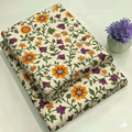 Cream Base with Mustard and Purple Blooms Floral Print 2-Piece Unstitched Suit (D-351)