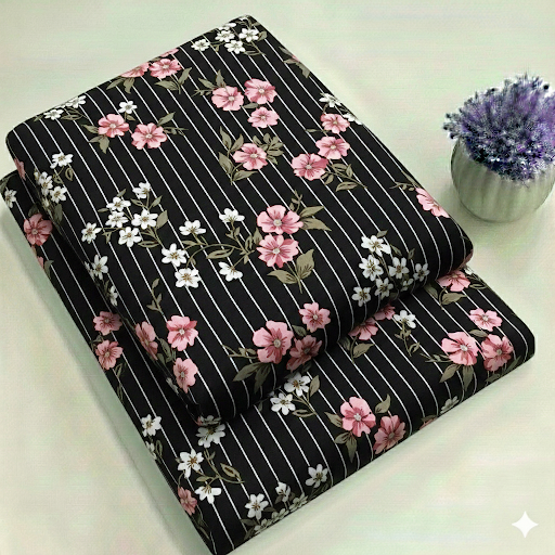 Elegant Black Botanical Textile 2-Piece Unstitched Suit (D-391)