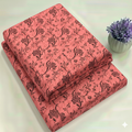 Coral Pink & Black Botanical Floral Print Fabric 2-Piece Unstitched Suit (D-387)