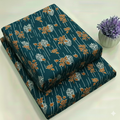 Deep Teal & Ochre with Vertical Pinstripe Floral Print Fabric 2-Piece Unstitched Suit (D-381)