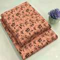 Apricot base with Charcoal Black Floral Print Fabric 2-Piece Unstitched Suit (D-385)