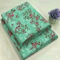 Aqua Mint & Pink Meadow Floral Print Fabric 2-Piece Unstitched Suit (D-394)
