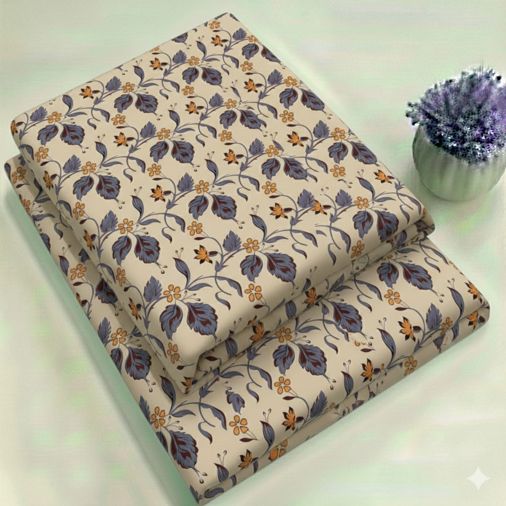 Midnight Willow & Honeycomb Floral Print Fabric 2-Piece Unstitched Suit (D-384)