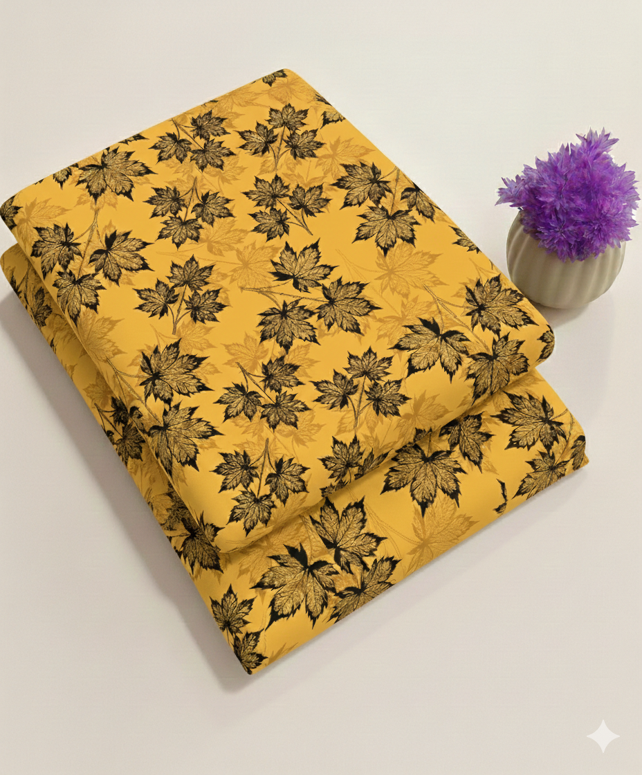 Golden Harvest Maple Leaf Floral Print Fabric 2-Piece Unstitched Suit (D-390)