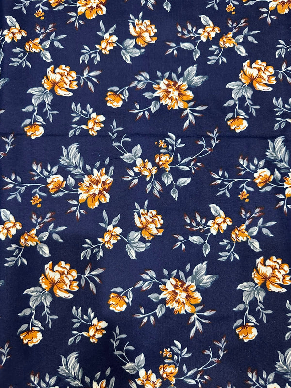 Golden Blossom on Blue Print 2-Piece Unstitched Suit (D-291)