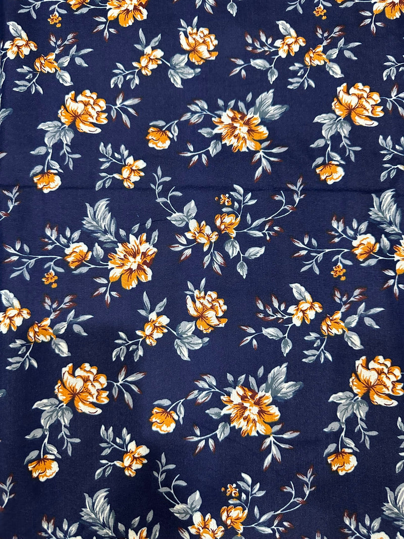 Golden Blossom on Blue Print 2-Piece Unstitched Suit (D-291)
