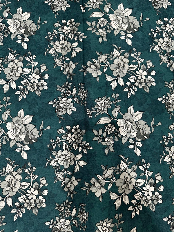 Dark teal Elegant Rose Print 2-Piece Unstitched Suit (D-342)