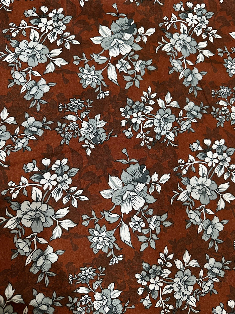 Brown Elegant Rose Print 2-Piece Unstitched Suit (D-342)